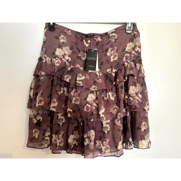 NWT Lauren Ralph Lauren Ruffled Tiered/Lined A-Line Floral Skirt, Women's Size 4 - Picture 3 of 8